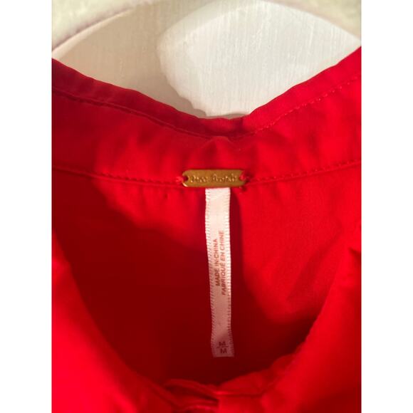 Free People Sheer Button Down Red Blouse M Cherry Girl Boho Coquette Twee - Picture 11 of 12